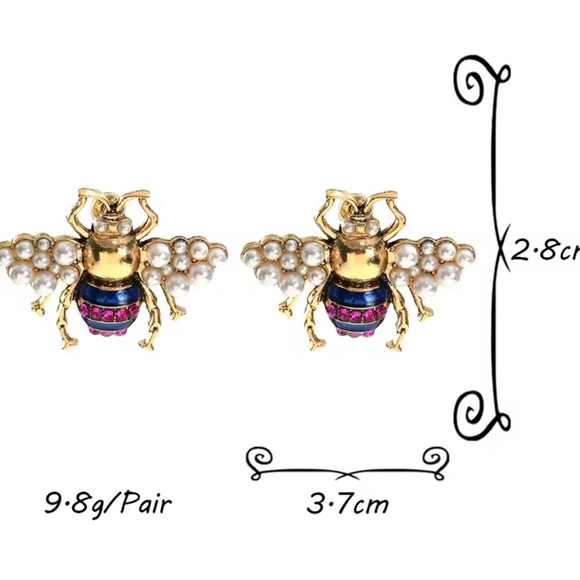 Vintage Style Pearl Bee Stud Earrings for Women Cute Animal Insect Crystal stud - Picture 4 of 5